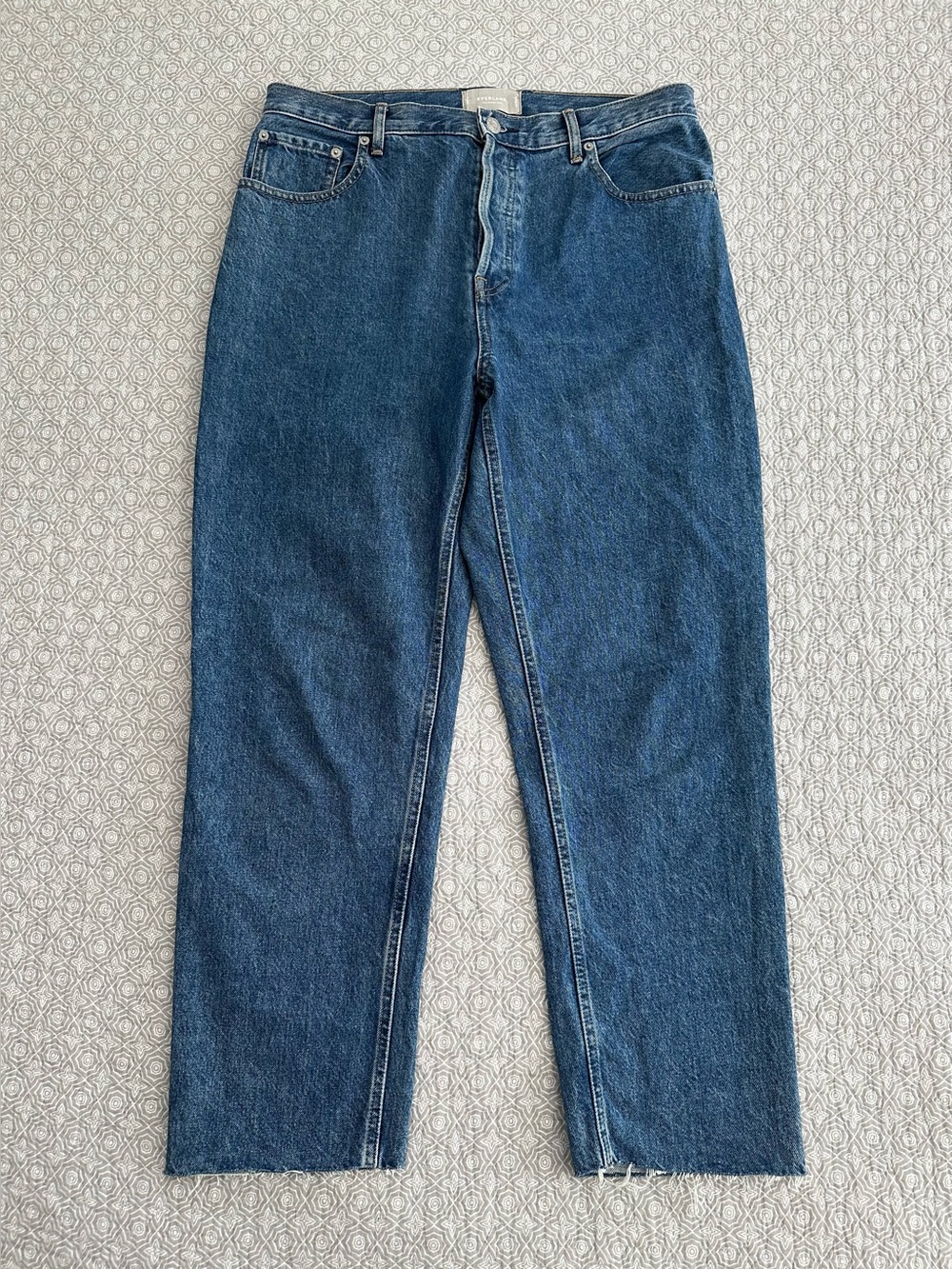 Everlane The Cheeky Jean Crop Raw Hem Medium Wash Blue Denim Size 32